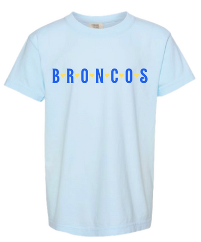 Comfort Colors Light Blue Broncos Heart T-Shirt